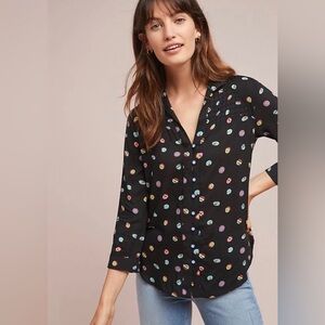 Anthropologie 13 Of 52 Womens 10 Button Front Shirt Black Buttons Long Sleeve
